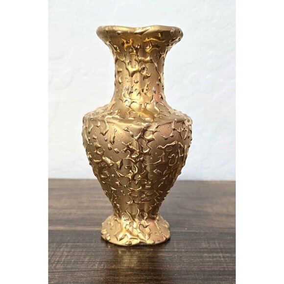 Hand Decorated 22K Gold Weeping-Bright Gold Textured Vase 6" Tall U.S.A. - Picture 1 of 5